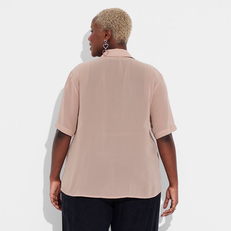 Women's Short Sleeve Oversized Sheer Button-Down Shirt - Wild Fable™, 4 of 5