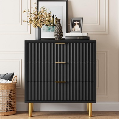 Modern 3 Drawer Dresser for Bedroom with Gold Handle and Large Drawer, Wood Double Chest of Drawers and Storage Organizer