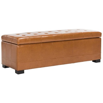 Transitional Saddle Brown Tufted Storage Bench with Beech Wood Frame