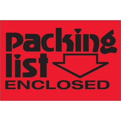 The Packaging Wholesalers Tape Logic Labels "Packing List Enclosed" 2" x 3" Fluorescent Red 500/Roll