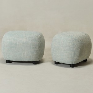 KINWELL Linen Blend Upholstered Ottoman Footrest, Textured Weave Entryway Footstool, Set of 2 - 1 of 4