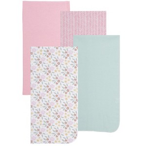 EVERYDAY KIDS 4-Pack Flannel Receiving Blankets – Soft Swaddle Set for Newborns with Flower and Stripe Designs - 1 of 4