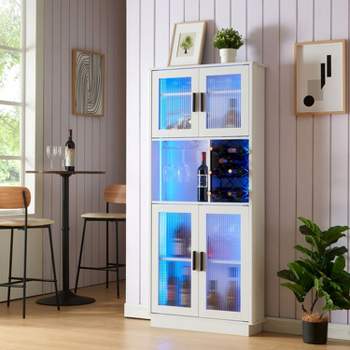 Color-change LED Decorative Storage Cabinets with Bottle Rack  for Kitchen, Dining Room - Maison Boucle