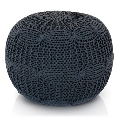 Lincove Hand Knitted Pouf – 100% Cotton Braid Cord Floor Stuffed Ottoman - Handmade & Hand Stitched Pouf