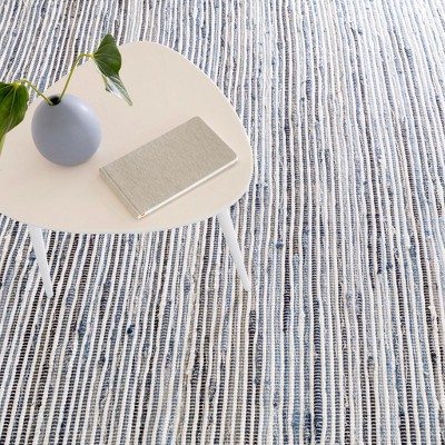 Blue and White Striped Handwoven Cotton Rug 10' x 14'