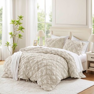 Sapphtopaz Comforter Set Puffy Bedding Set Elastic Ruching Embroidery Textured Floral Quilting Quilt - 1 of 4