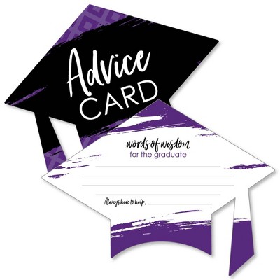 Big Dot of Happiness Purple Grad - Best is Yet to Come - Purple Grad Cap Wish Card Grad Party Activities - Shaped Advice Cards Games - Set of 20