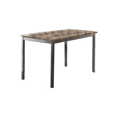 Metal Dining Table with Faux Marble Top Black/Brown - Benzara