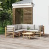 vidaXL Patio Furniture Set - 6 Piece Bamboo Lounge Set with Light Gray Cushions for Garden, Deck, Patio, Modular Design, Table Included - 2 of 4
