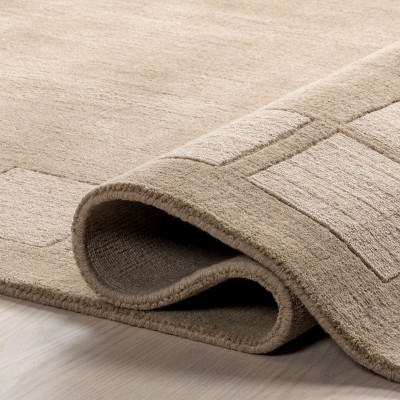 Fawn Wool Blend High-Low Runner Rug with Block Border