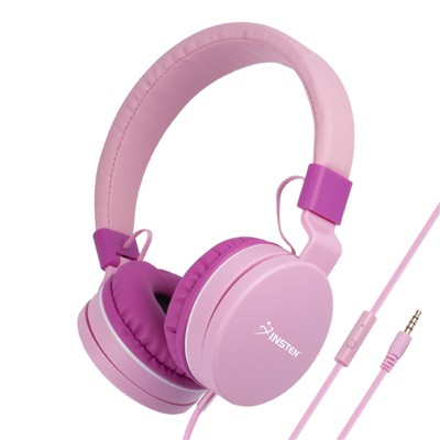 Insten Kids Headphones with Microphone - 3.5mm Wired Cute Foldable On-Ear Earphones and Headset for Teens, Girls, Boys, Children & School, Pink