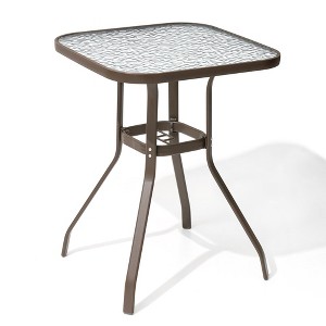 Crestlive Products Outdoor Bar Table with Umbrella Hole Patio Dining Bistro Table with Aluminum Frame Tempered Glass Top Outside Banquet Furniture - 1 of 4