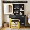 Vanity Desk with Sliding Mirror and Lights, Wood Makeup Vanity Desk, 3 Lighting Modes, 4 Drawers, 5 Storage Shelves, Hairdryer Holder - 3 of 4
