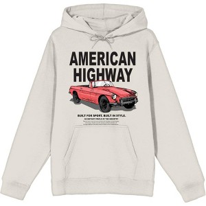 American Highway Convertible Red Car with Retro Style Adult Long Sleeve Hoodie - 1 of 2