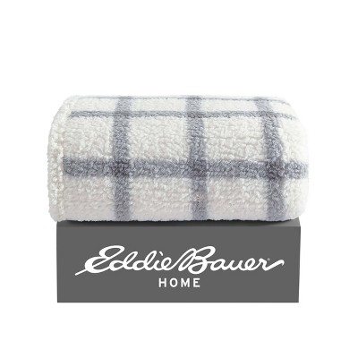 Gray and White Plaid Reversible Sherpa Throw Blanket