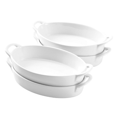 White Oval Ceramic Non-Stick Baking Dish Set of 4
