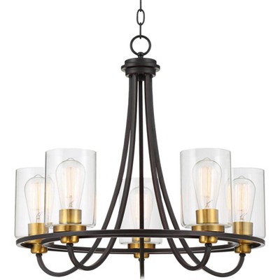 Possini Euro Design Oil Rubbed Bronze Chandelier 23" Wide Modern Industrial Clear Glass 5-Light Fixture Dining Room House Kitchen