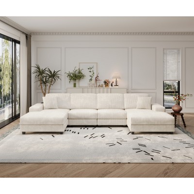 TIRAMISUBEST Convertible U-Shaped Sofa, Modular Sofa with Storage, Suitable for Living Rooms and Bedrooms - Beige