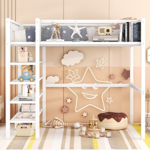 GDFStudio Landon Full Size Metal Loft Bed with 4-Tier Shelves and Storage - 1 of 4