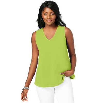 Jessica London Women's Plus Size Stretch Cotton V-Neck Trapeze Tank
