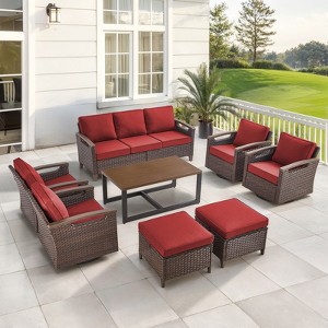 Belord Outdoor Patio Furniture Set, 8 Pieces All-Weather Wicker Outdoor Furniture with Swivel Patio Chairs Set of 4, Outdoor Patio Conversation Set - 1 of 4