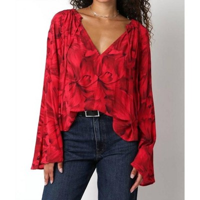 Women's Floral Flowy Sleeve Top - OLIVACEOUS
