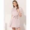 Allegra K Women's Elegant Satin Short Sleeve Tie Waist Business Casual Dresses - 2 of 4