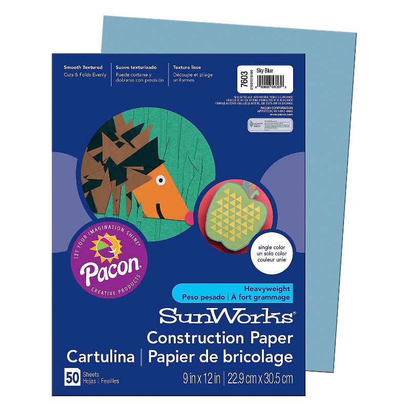 Pacon SunWorks 9" x 12" Construction Paper Sky Blue 50 Sheets/Pack 10 Packs (PAC7603-10), 2 of 3
