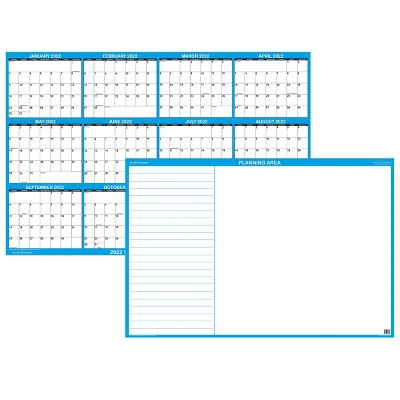 2022 Dry Erase Wall Calendar 24"x36" Blue - SwiftGlimpse