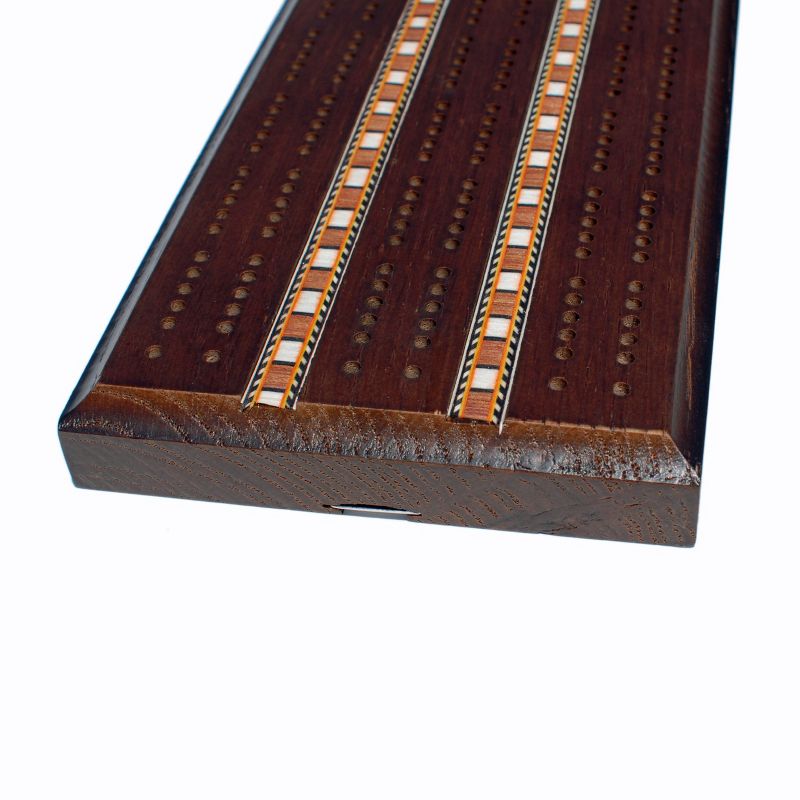 WE Games Classic Cribbage Set - Solid Wood with Inlay Sprint 3 Track Board with Metal Pegs, 3 of 6