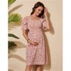 Clearlove Women's Floral Print Square Neck Shirred Puff Sleeve Maternity Dress Nursing Friendly Bump Flowy Maxi - 4 of 4