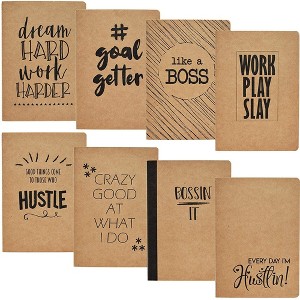 Paper Junkie 8-Pack Soft Cover Lined Kraft Motivational Journal Notebooks, 80 Pages, 8 Designs, 8 x 5.5 inches - 1 of 4