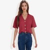 Anna-Kaci Women's Short Sleeve Button Down Shirt with V-Neckline Relaxed Fit - 2 of 4