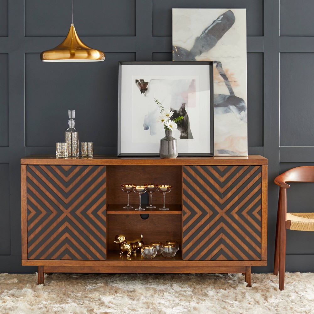 Mason Buffet Tobacco Brown - Lifestorey: Mid-Century Storage, Sliding Doors, Adjustable Shelves