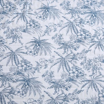 Blue Cotton Twin Reversible Quilt Set with Trim