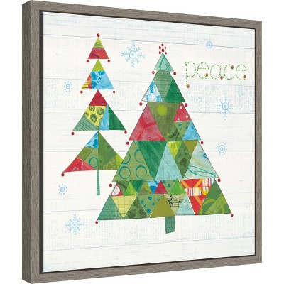 Christmas Patchwork Tree Canvas Wall Art with Grey Frame