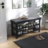 Aghana Digitals Black Bamboo Entryway Bench with Linen-Feel Cushion & 2-Tier Shoe Storage for - 3 of 4