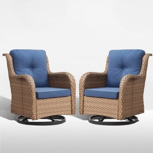POCASSY Wicker Swivel Rocking Chairs, Oversized Rocker Patio Chairs Set Rattan Glider Chairs for Outdoor Porch Deck Backyard - 1 of 4