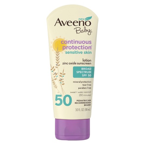 sunscreen baby aveeno protection spf continuous mineral oxide target zinc sun skin care