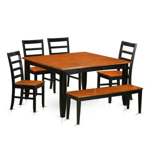 HomeStock 6-Piece Rectangle Black Finish Solid Wood Top Dining Table with 1 Bench, 4 Chairs - 1 of 4