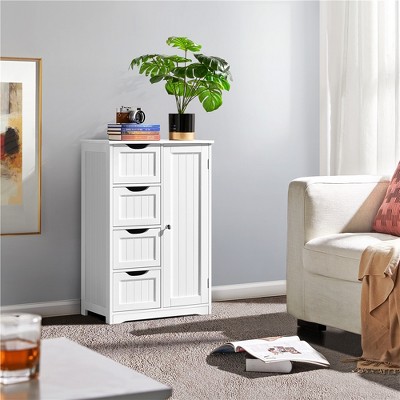 White MDF Bathroom Cabinet with Adjustable Shelving and Drawers