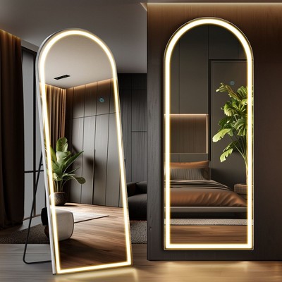 Sweetcrispy LED Light Arched Frameless Full Length Mirror with 3 Colors - 26x71