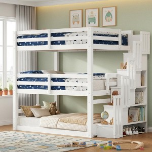Polibi Modular Full Size Triple Bunk Bed with Storage Stairs - 1 of 4