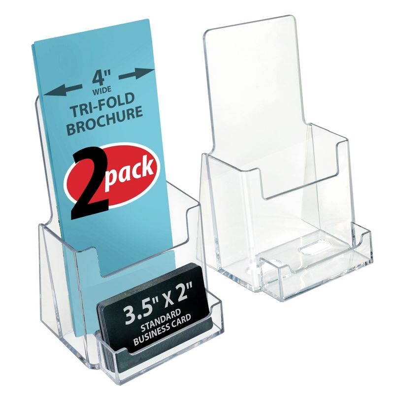 Azar Displays Trifold Brochure Holder w/ Business Card Pocket. Inside Dimension: 4.125"W, 1 of 8