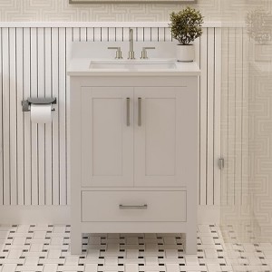 Rooh Solid Wood Bathroom Vanity with White Quartz Top & Undermount Sinks with 3 Pre Drilled Faucet Holes - 1 of 4