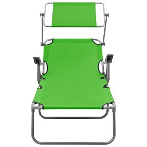 vidaXL Patio Lounge Chair Folding Sunlounger Outdoor Sunbed with Canopy Steel - Green - 1 of 4
