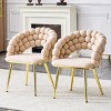 Set of 2 Velvet Dining Chairs with Metal Legs, Modern Tufted Accent Chairs for Kitchen or Dining Room, Upholstered Arm Chairs-Koiai - 3 of 4