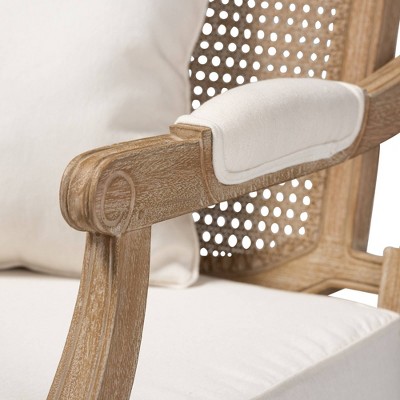 Antique Whitewashed Mahogany Wood Barrel Accent Chair in Ivory