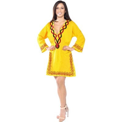 LA LEELA Women's Summer Vacation Beachwear Mini Bathing Suit Short Beach Bikini Swimsuit Cover ups Dress Medium-Large Yellow, Solid