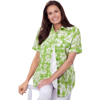 Woman Within Plus Size Short-Sleeve Cotton Campshirt